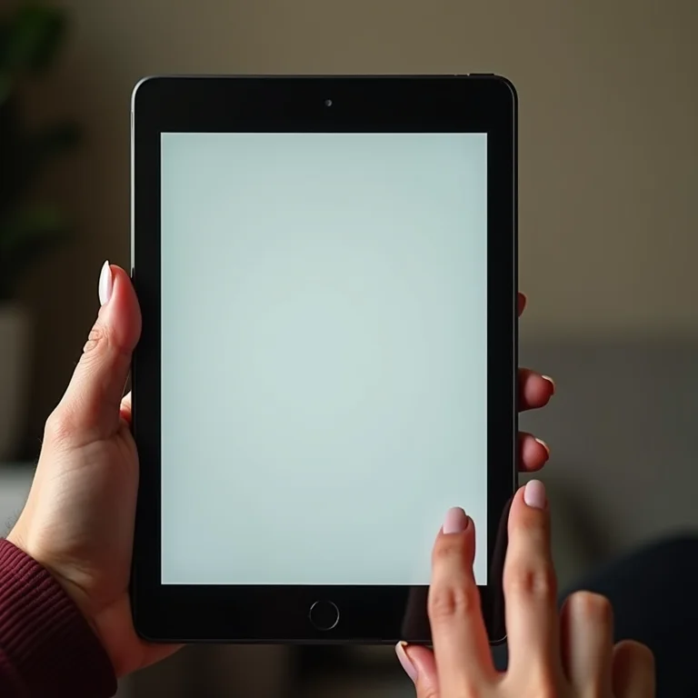 Mão segurando tablet com scroll infinito de perguntas exaustivas