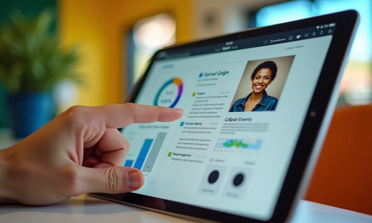 Mão selecionando elementos gráficos diferenciados para design de currículo.