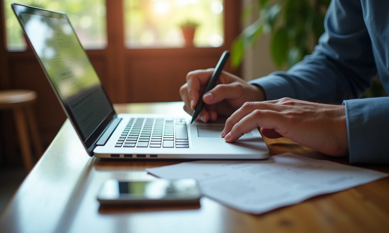 Mãos adaptando um currículo em um laptop para diferentes vagas.