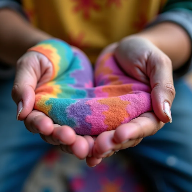 Mãos aplicando técnica tie dye com ferramentas