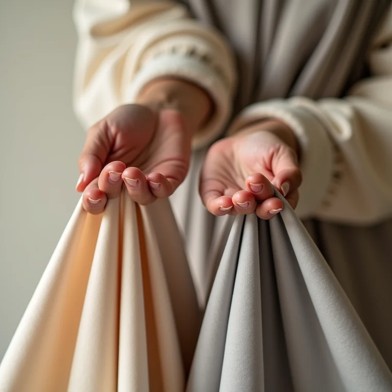 Mãos diversas mostrando a diferença entre pregas macho e fêmea em tecidos contrastantes.