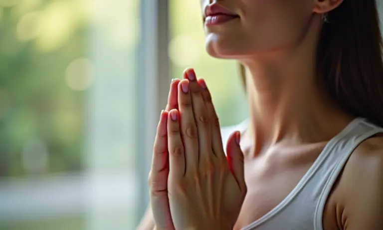 Mãos em posição de respiração profunda, promovendo o controle da ansiedade.