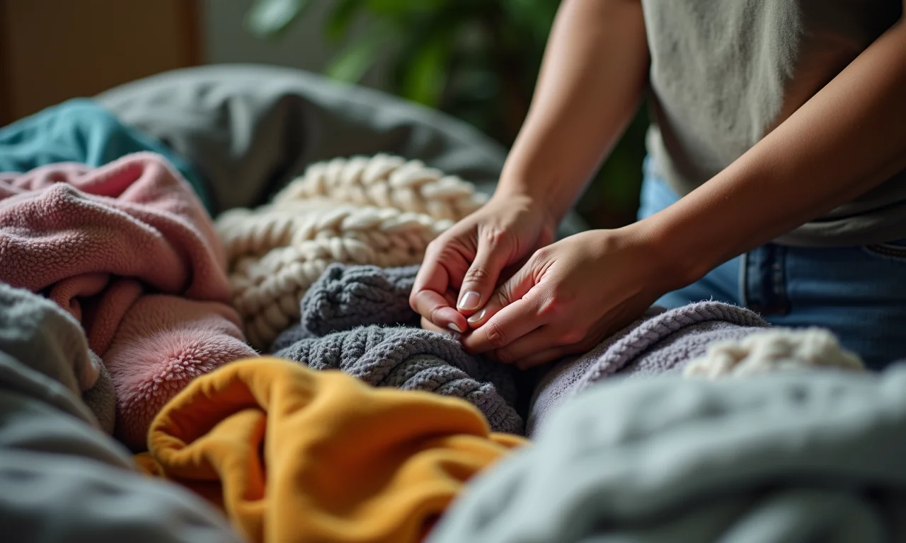 Mãos organizando pertences, simbolizando o desapego consciente.