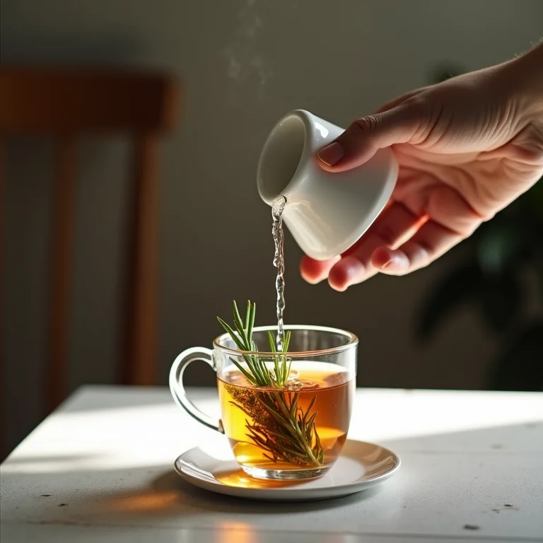 Mãos preparando chá de alecrim.