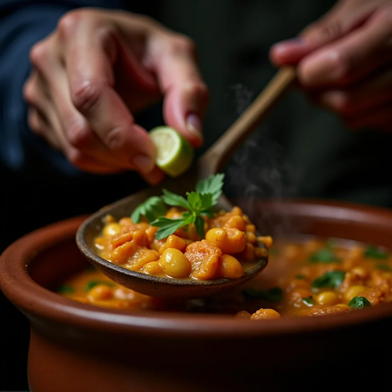 Mãos preparando moqueca baiana em panela de barro