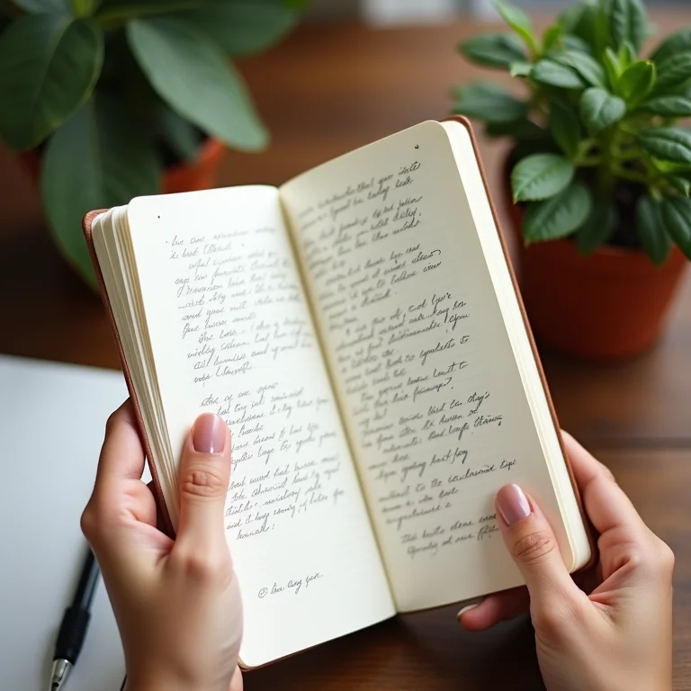 Mãos segurando um diário de gratidão, prática diária
