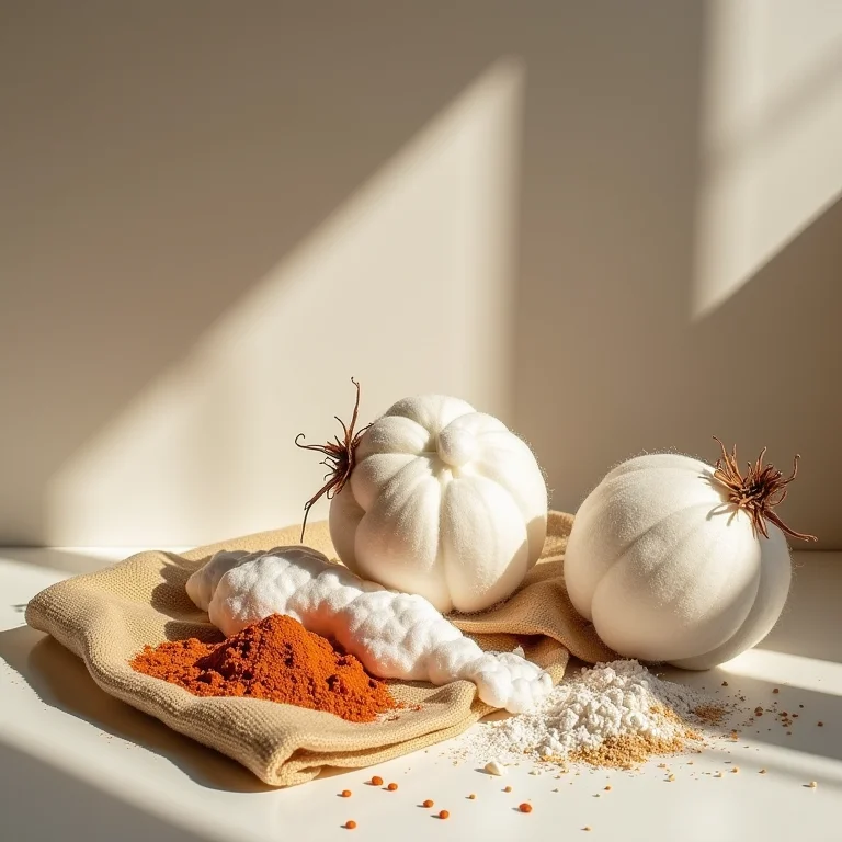 Materiais brutos para produção artesanal exibidos em uma composição elegante.