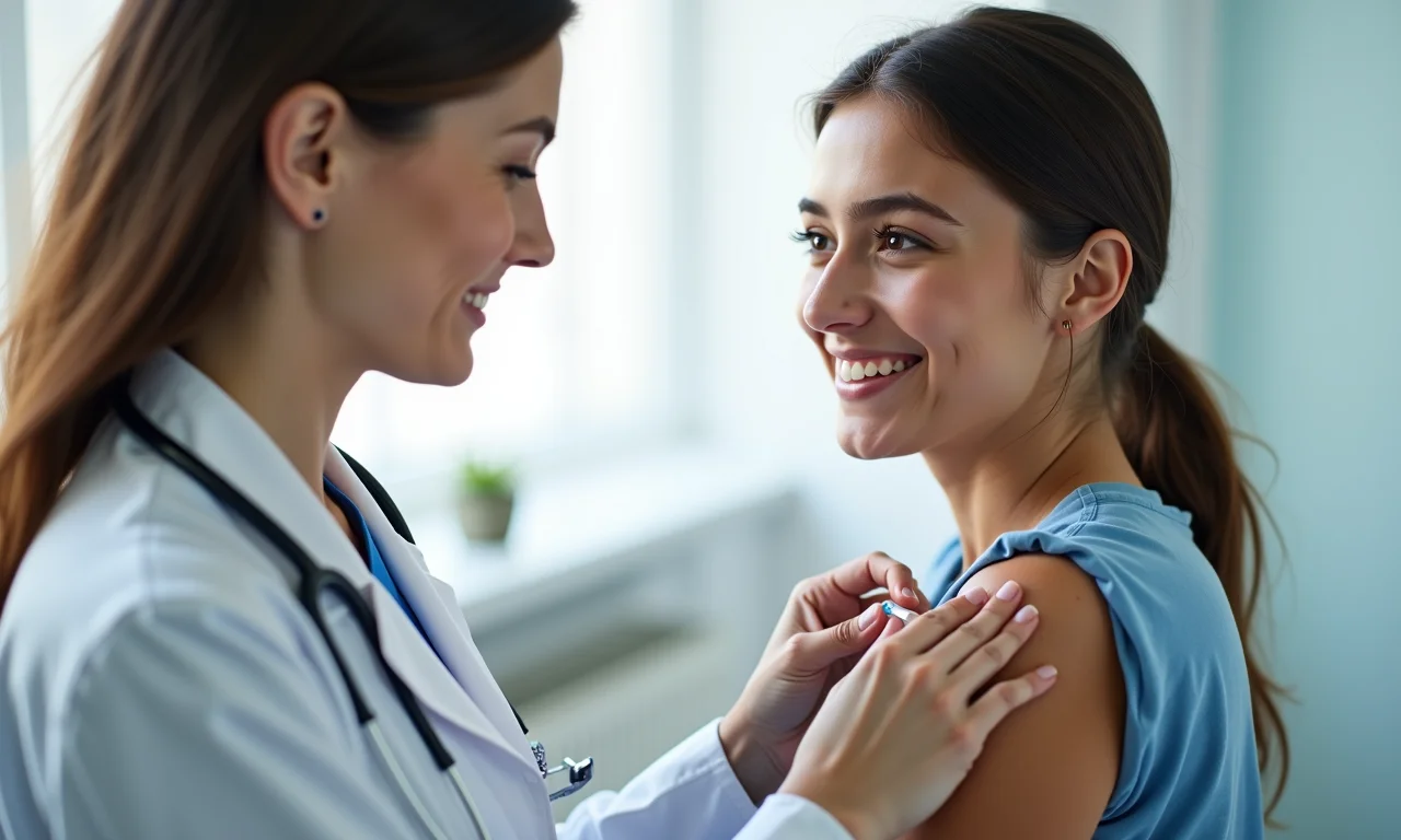 Médico vacinando jovem adulto contra HPV.