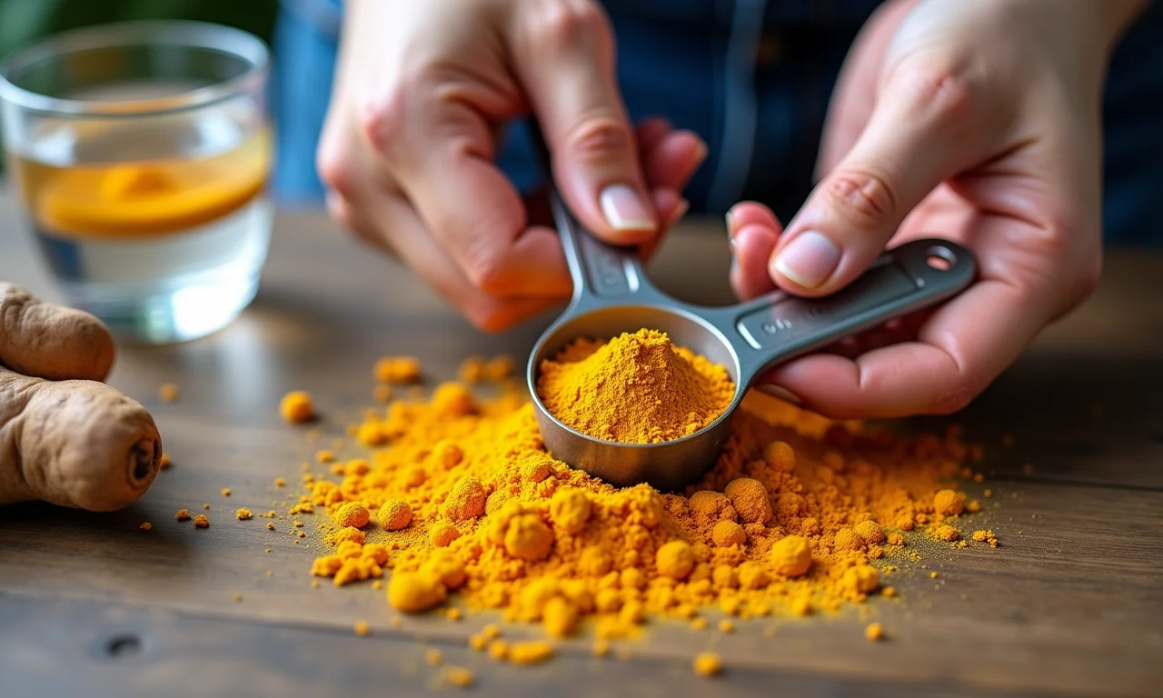 Medindo a quantidade diária recomendada de cúrcuma.