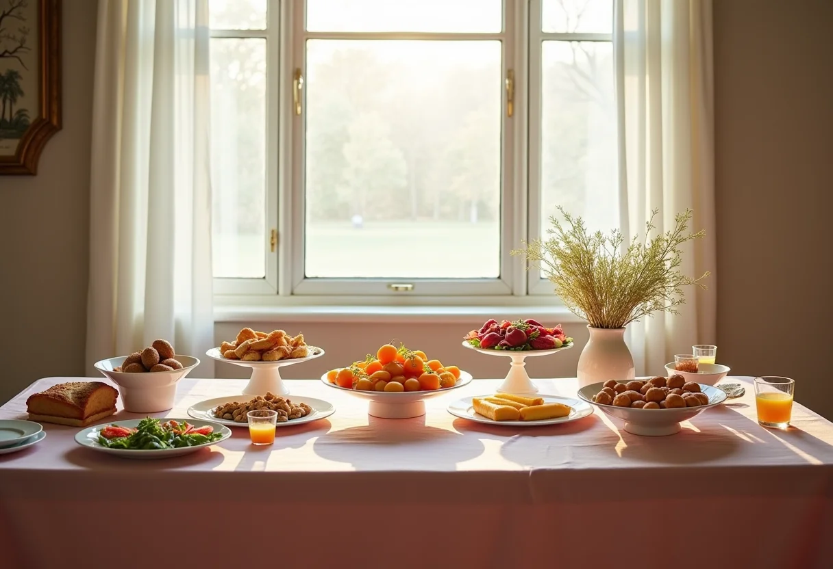 Toalha de mesa para buffet: o guia definitivo para impressionar Mesa de buffet decorada com toalhas de mesa elegantes