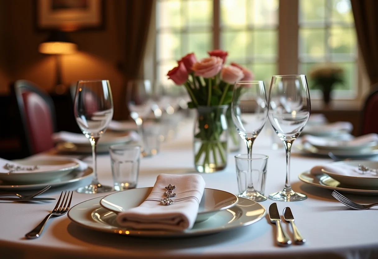 Faqueiro de luxo: o segredo para impressionar seus convidados Mesa de jantar elegantemente decorada com faqueiro de luxo