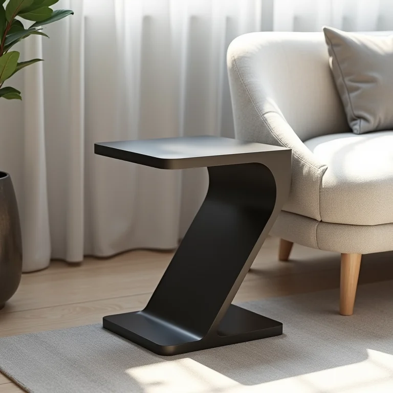 Mesa lateral em C de metal com design industrial