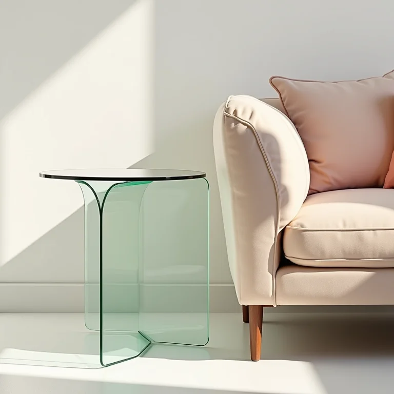 Mesa lateral em C de vidro com leveza e elegância
