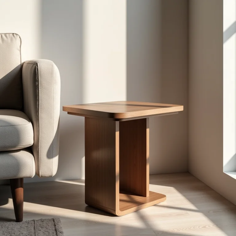 Mesa lateral em C otimizando espaço em sala pequena