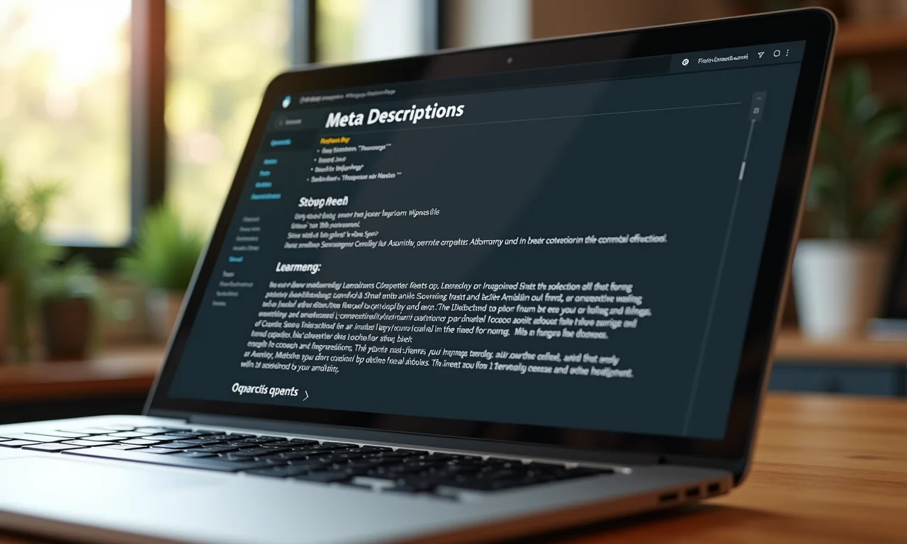 Meta descrição otimizada sendo exibida em um laptop.