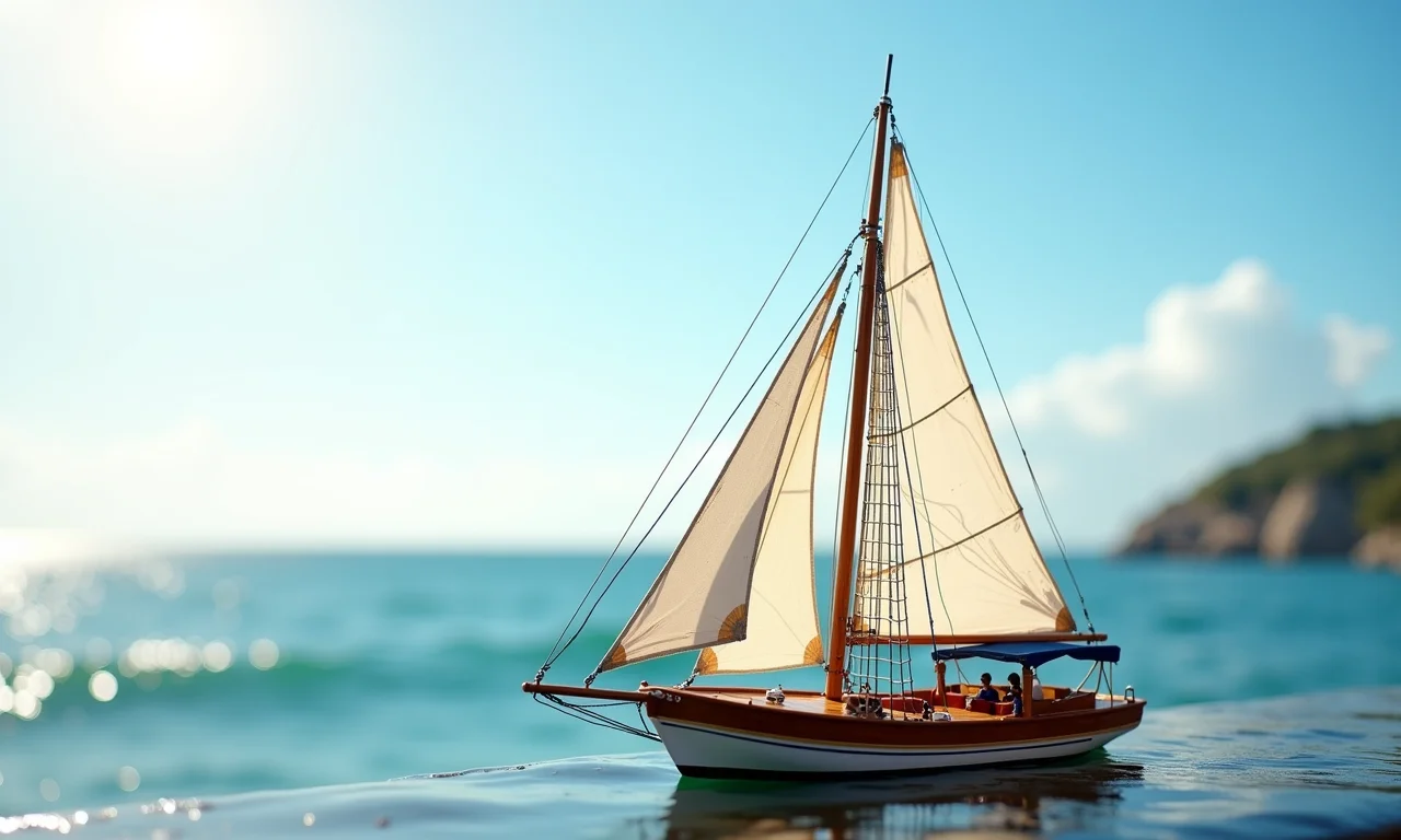 Miniatura de barco à vela feita de palitos de dente.