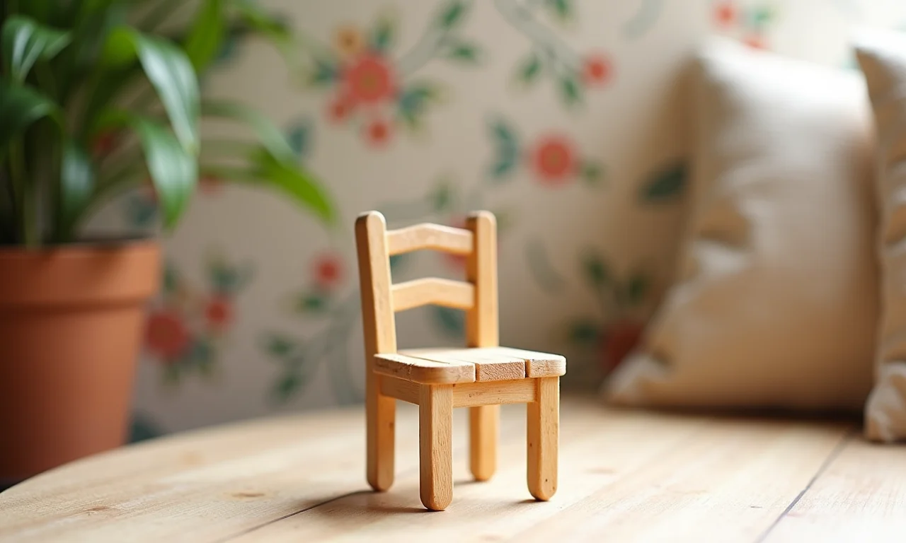 Miniatura de cadeira provençal feita de palitos de dente.