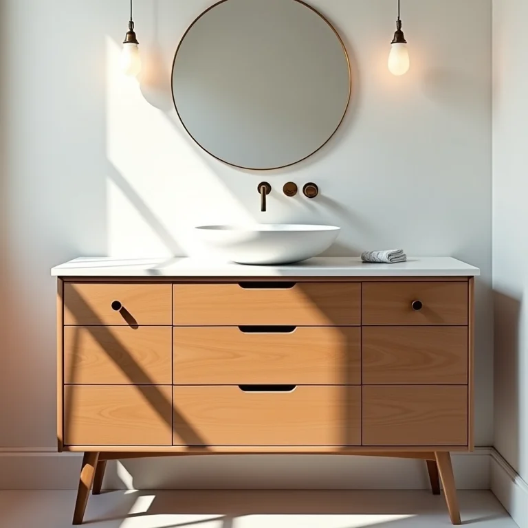 Móvel antigo reaproveitado como bancada de banheiro