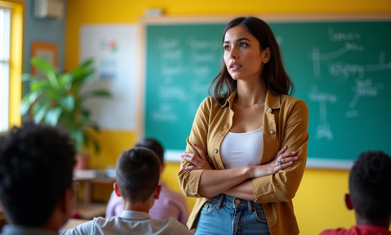 Mulher adulta apresentando sobre inclusão em sala de aula brasileira.