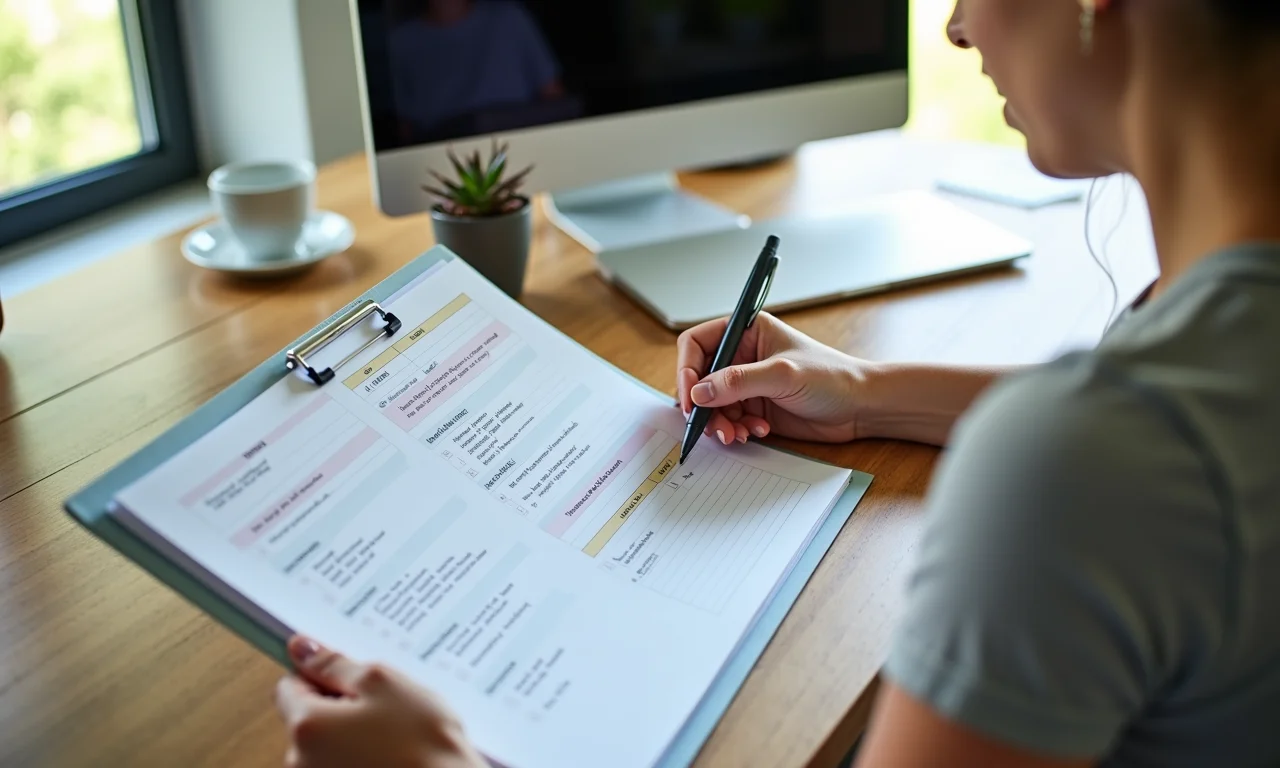 Mulher agrupando tarefas similares em seu planejador.