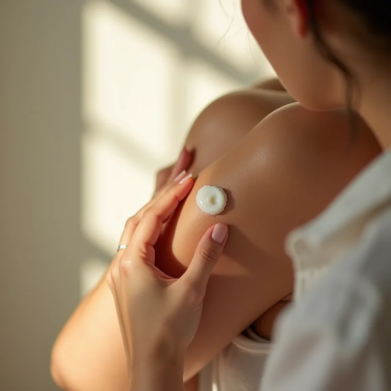 Mulher aplicando balm de zimbro em pequena cicatriz