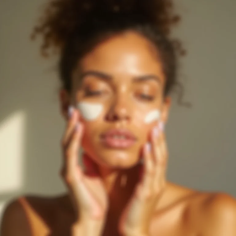 Mulher aplicando hidratante vegano em pele sensível