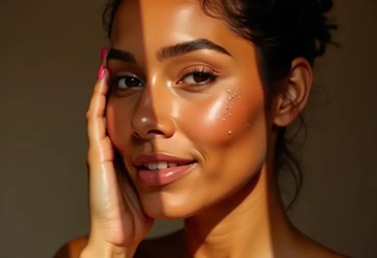 Mulher aplicando maquiagem para afinar o rosto