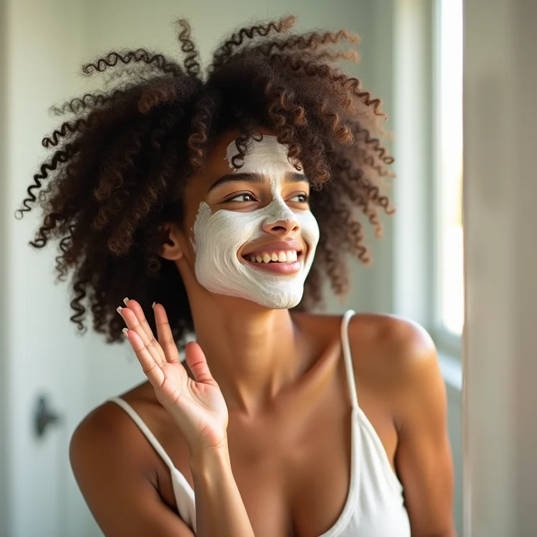 Mulher aplicando máscara capilar caseira no cabelo.