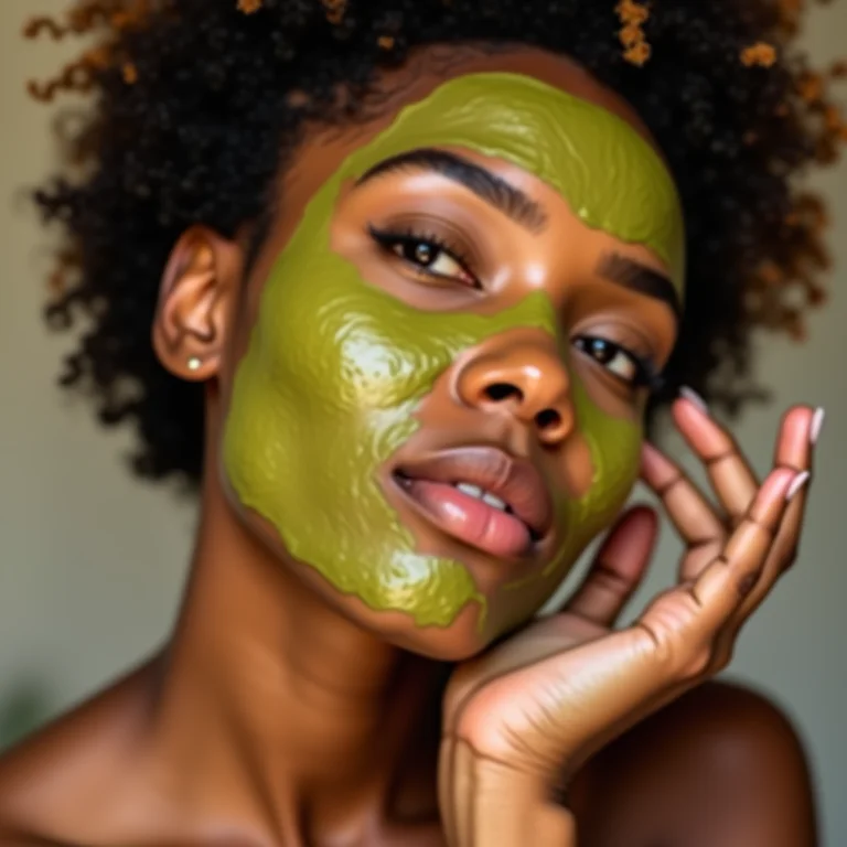 Mulher aplicando máscara facial de abacate e mel