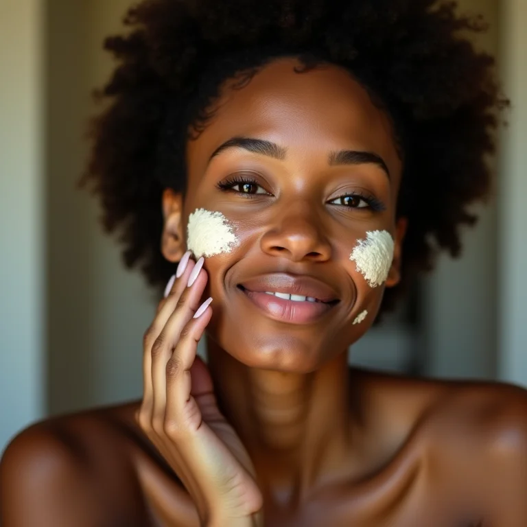 Mulher aplicando máscara facial de aveia e iogurte