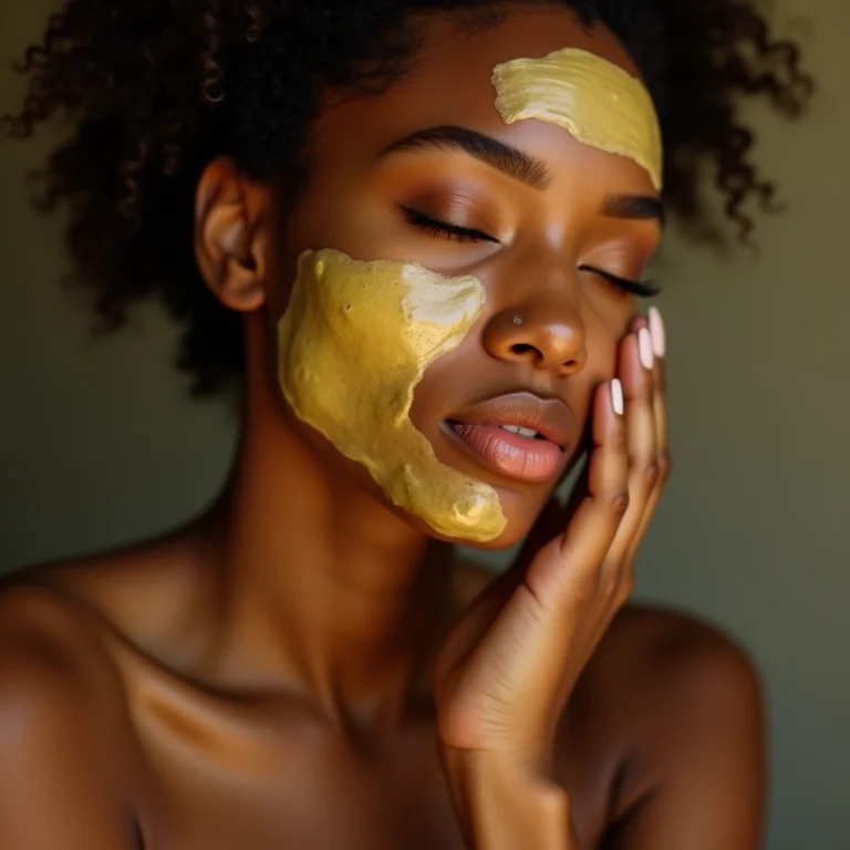 Mulher aplicando máscara facial de azeite e clara de ovo