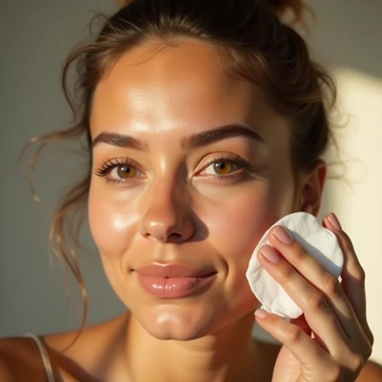 Mulher aplicando tônico vegano no rosto
