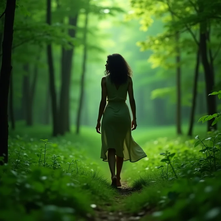 Mulher caminhando em silêncio na natureza