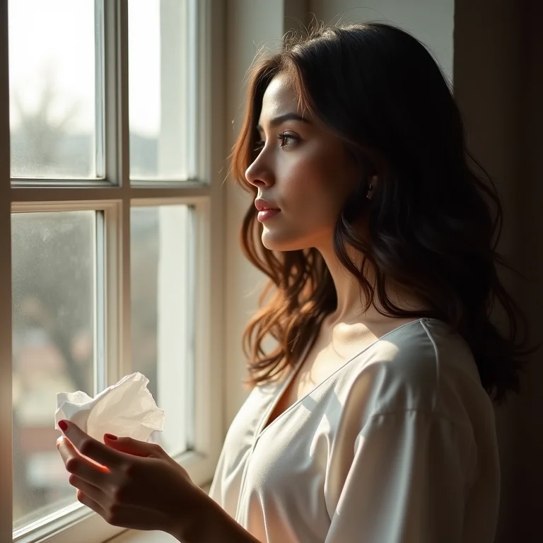 Mulher caucasiana refletindo sobre rejeição de artigo científico