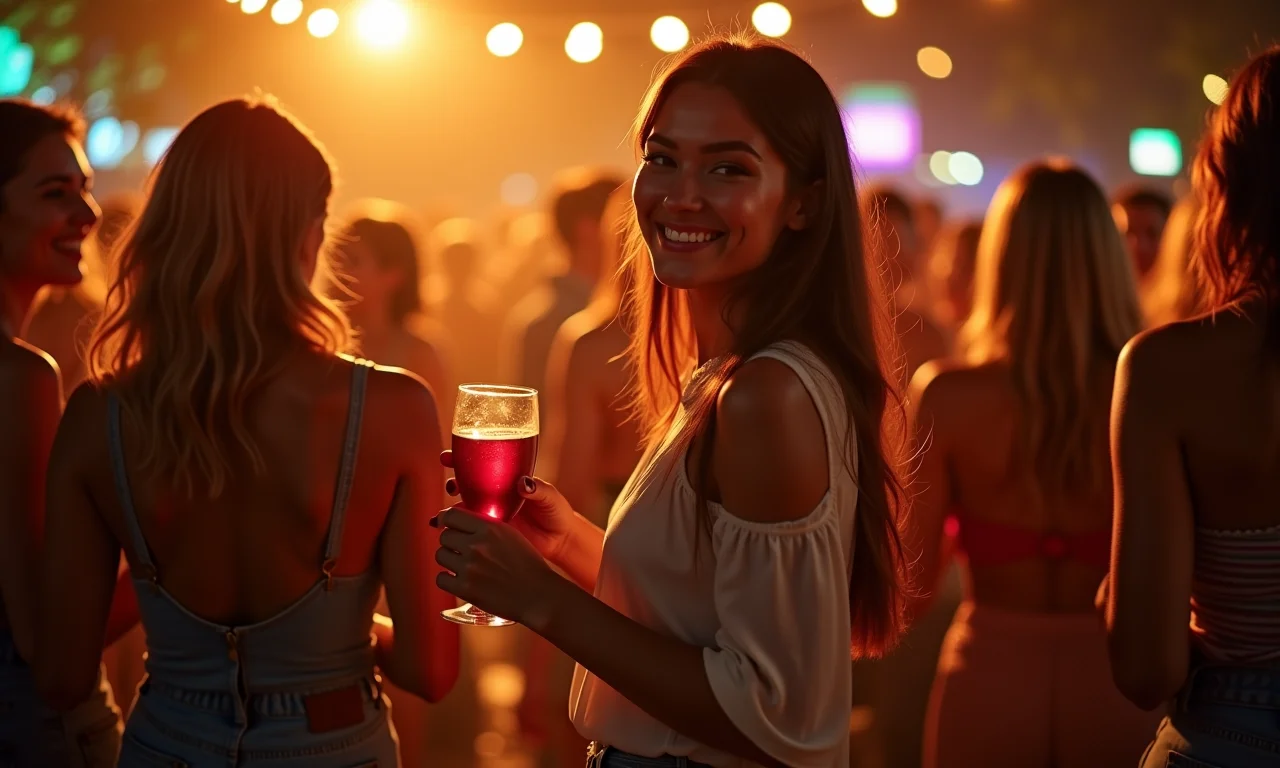 Mulher charmosa com salto médio em happy hour descontraído.