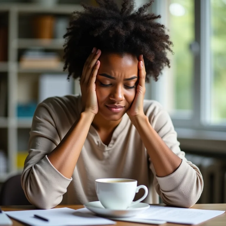 Mulher com dor de cabeça intensa