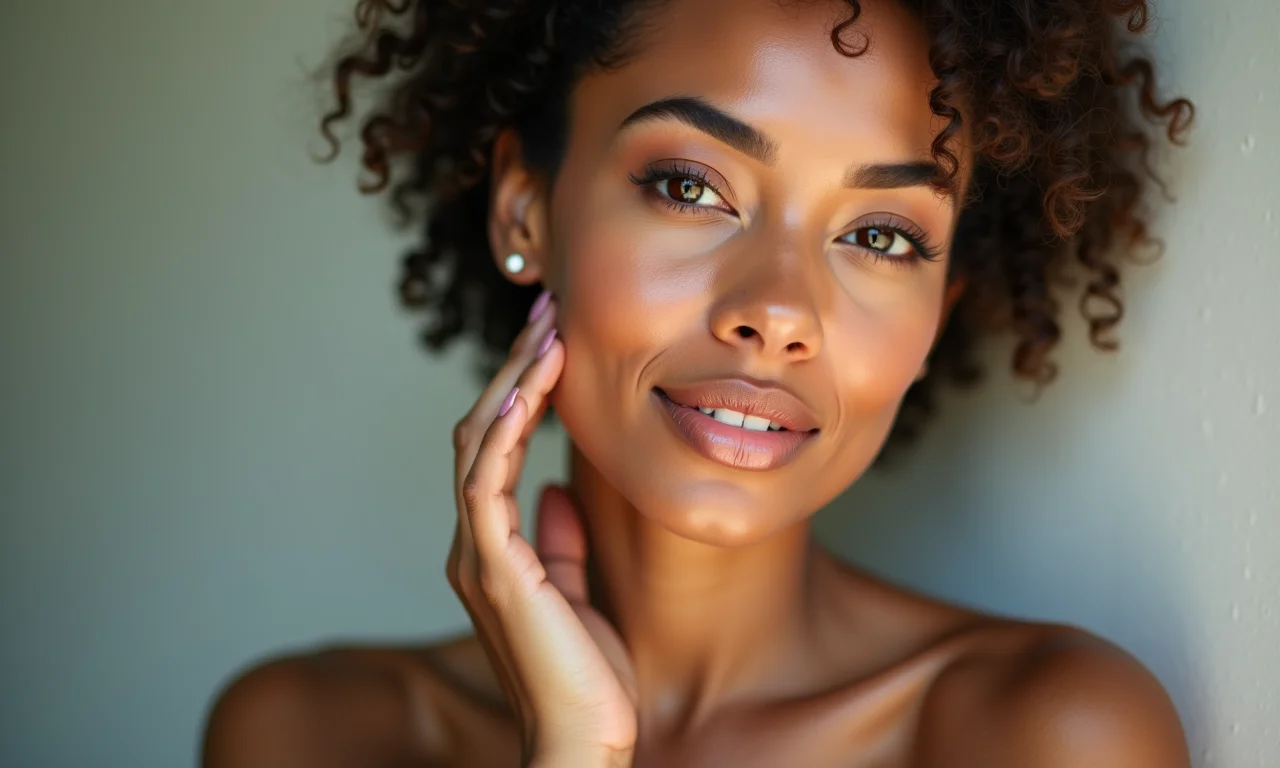 Mulher com maquiagem minimalista, focando em um visual leve e respirável.