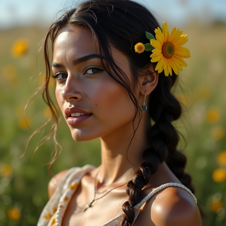 Mulher com trança lateral.