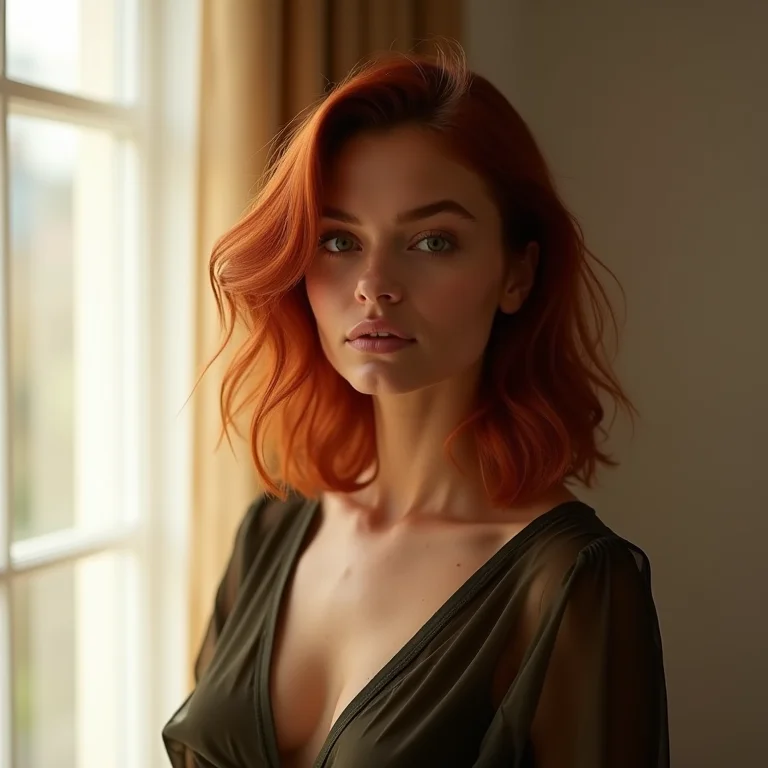 Mulher confiante com cabelo ruivo acobreado médio