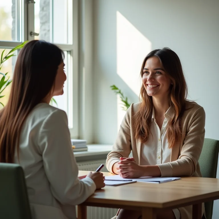 Mulher conversando com uma nutricionista para obter orientações personalizadas sobre alimentação e HIV.