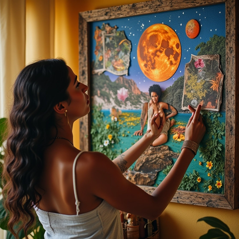 Mulher criando um quadro de visão para a Lua Nova.