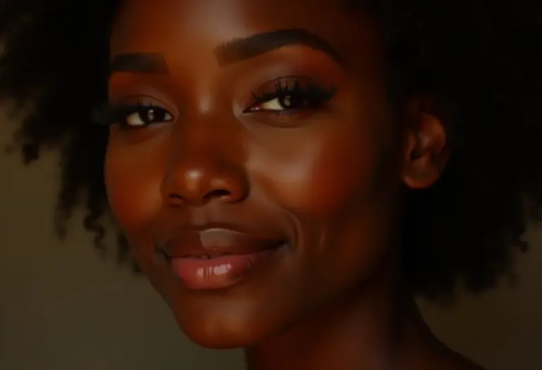 Mulher de pele radiante e maquiagem sutil