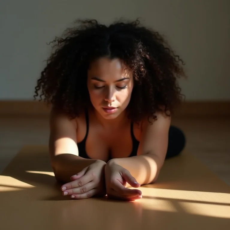 Mulher de tamanho médio praticando relaxamento muscular progressivo para aliviar a tensão