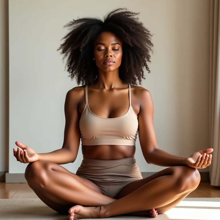 Mulher diversa meditando em casa