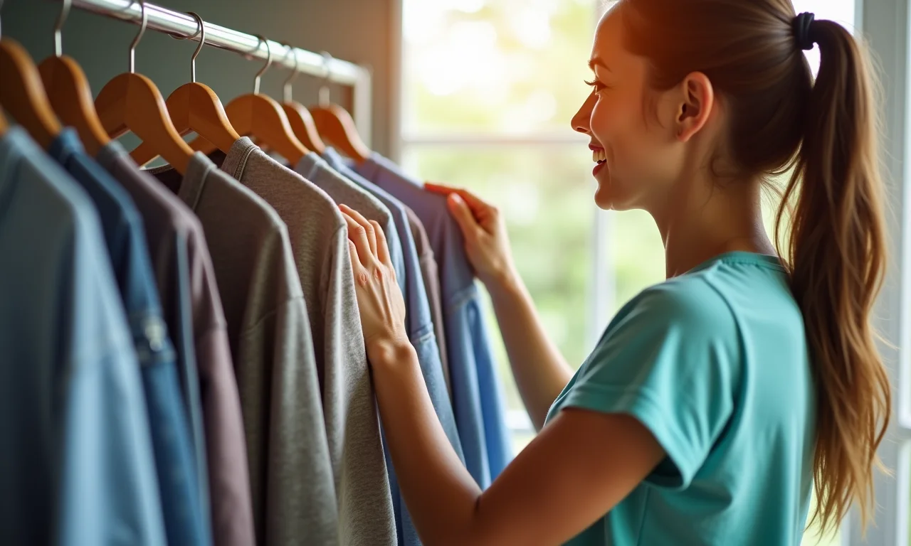 Mulher doando roupas usadas em bom estado para uma instituição de caridade.