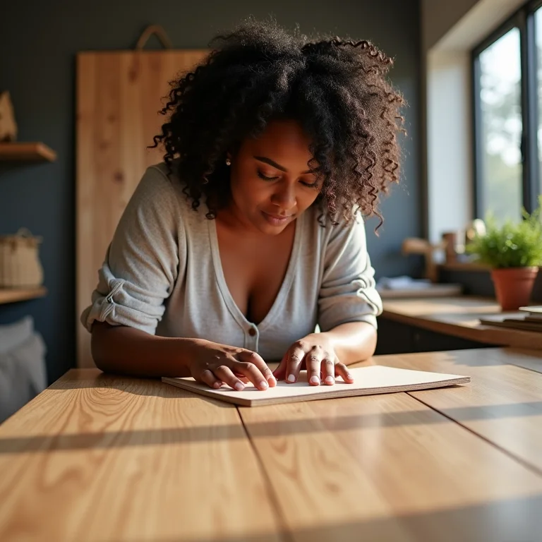 Mulher escolhendo assoalho naval em loja