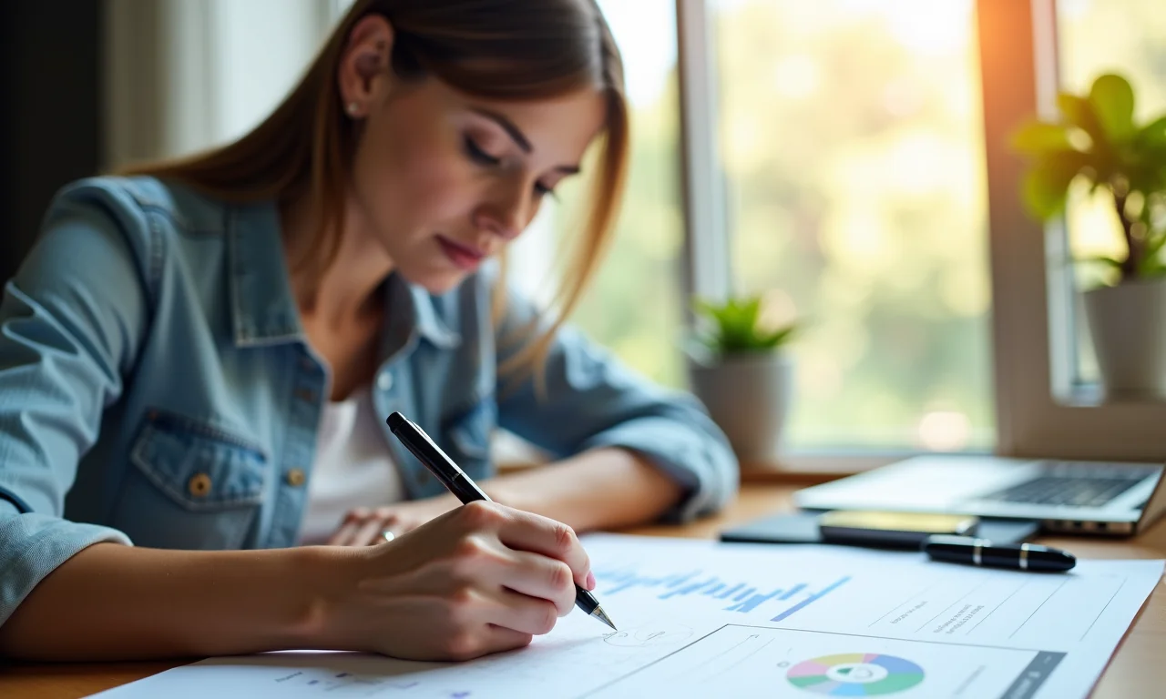 Mulher escrevendo objetivos em um planejador.