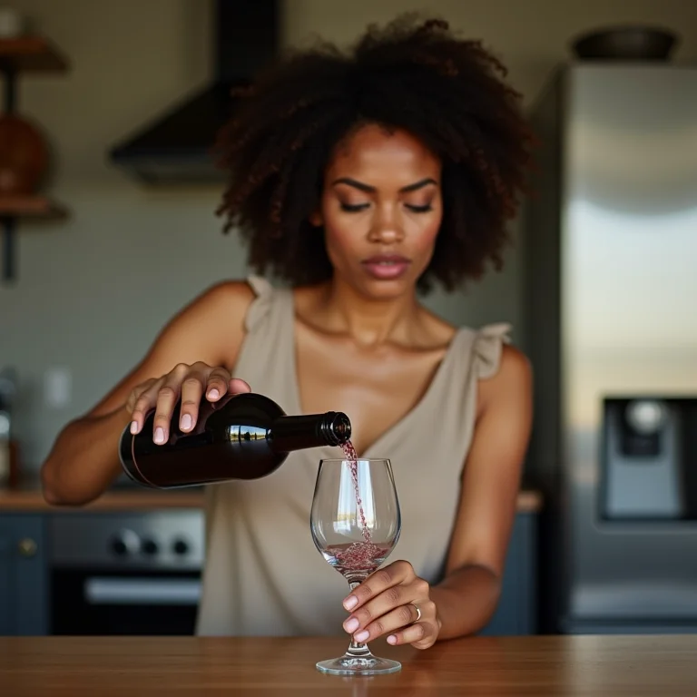 Mulher indecisa entre água e vinho durante a recuperação da caxumba.