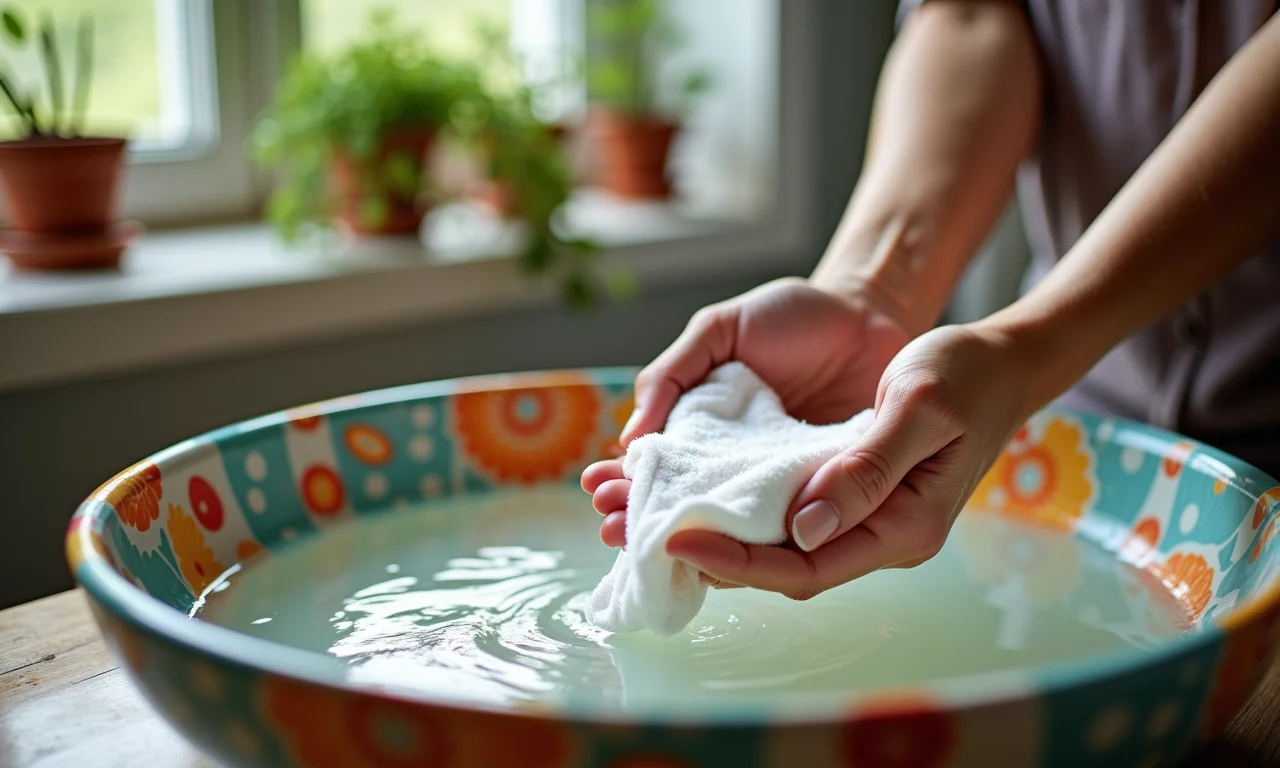 Mulher lavando delicadamente calcinha absorvente à mão.