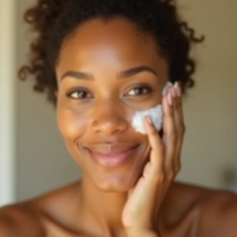 Mulher limpando o rosto com produto de limpeza vegano